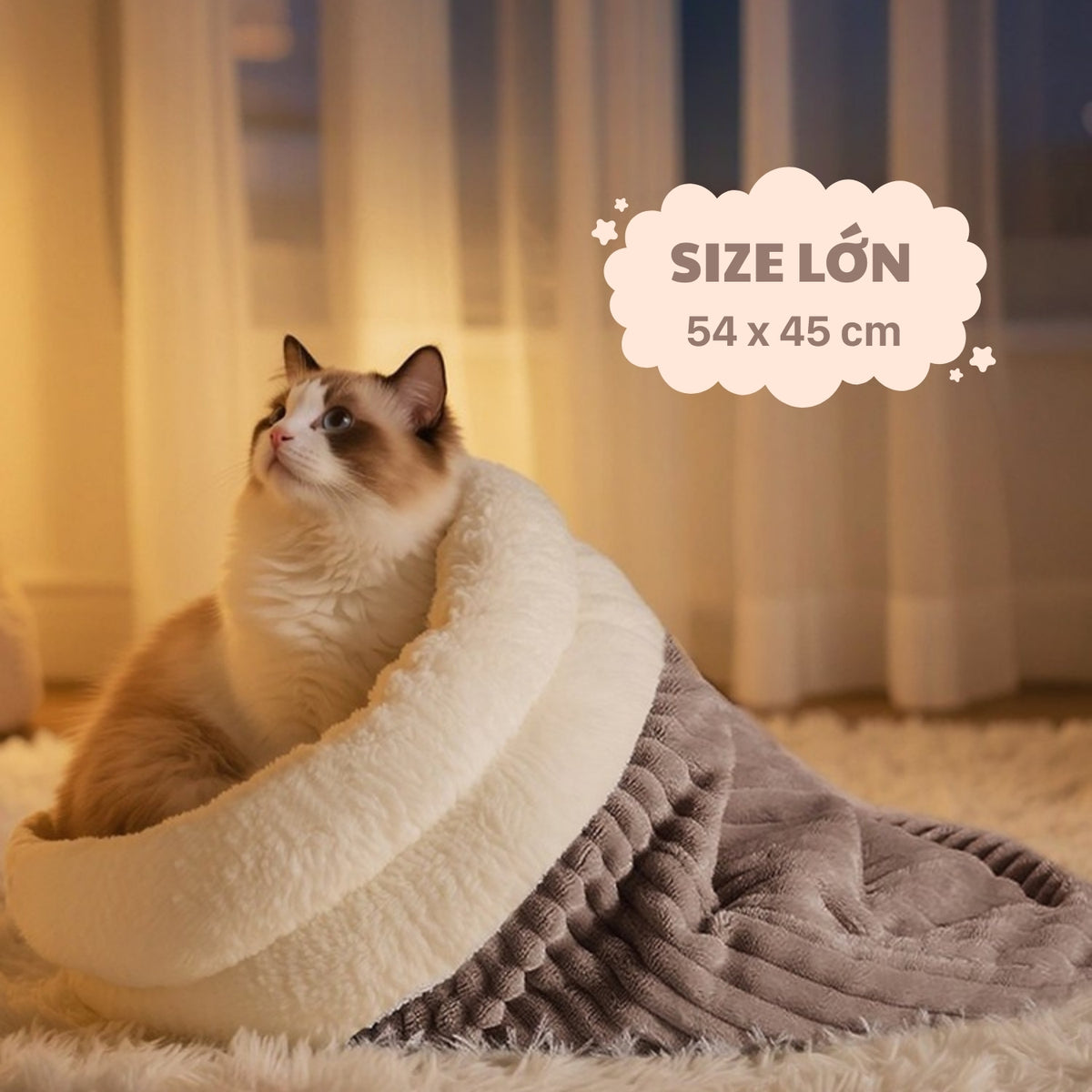 Túi ngủ cho mèo Marshmeollow size lớn ấm áp