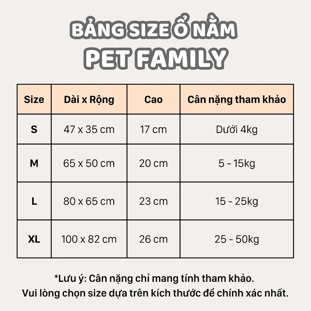 Giường ngủ cho chó mèo PET FAMILY cao cấp êm ái