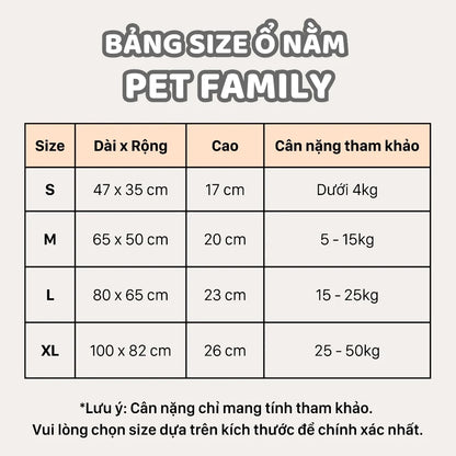 Giường ngủ cho chó mèo PET FAMILY cao cấp êm ái